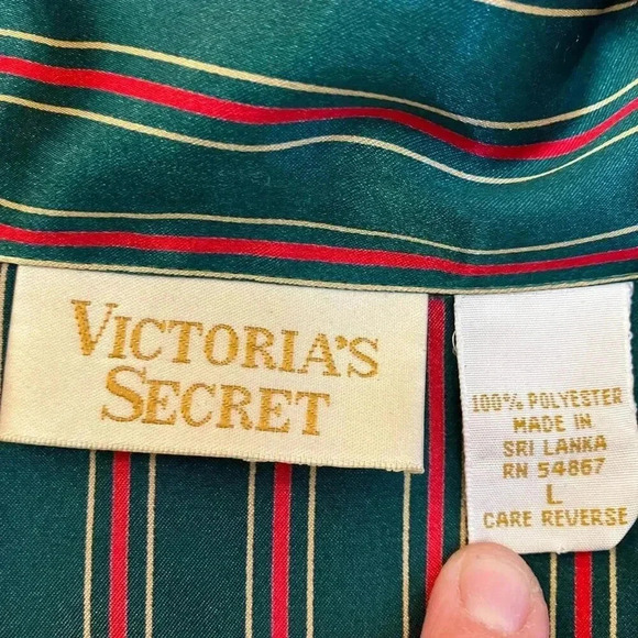 Victoria's Secret Womens Vintage Gold Label Striped Pajama Large Green XM EXC - Picture 7 of 12